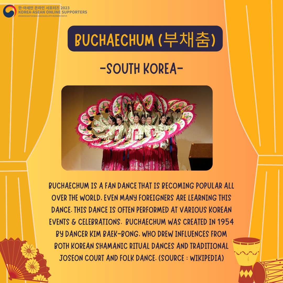 sanniebestboy99's tweet photo. Are you interested in traditional dance?
Did you know that Korea and several ASEAN countries have beautiful traditional fan dances?π
#μ£ΌμμΈμλνλΆμν¬ν°μ¦ #νμμΈμμ¨λΌμΈμν¬ν°μ¦ #2023KAOS #KAOS2023 #rokmissiontoasean #ASEAN #Korea_ASEAN #korea #KoreaASEAN #art #dance https://t.co/6Q1QDjsx6V