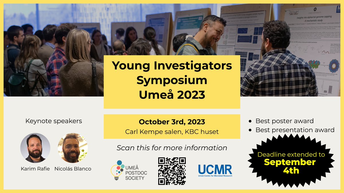 🌞 Just a friendly reminder that the deadline for registration and abstract submission is extended to September 4th for the inaugural Young Investigator Symposium Umeå! 

All PhDs and Postdocs in Umeå are welcome to register and present their science!

sites.google.com/view/yisumea