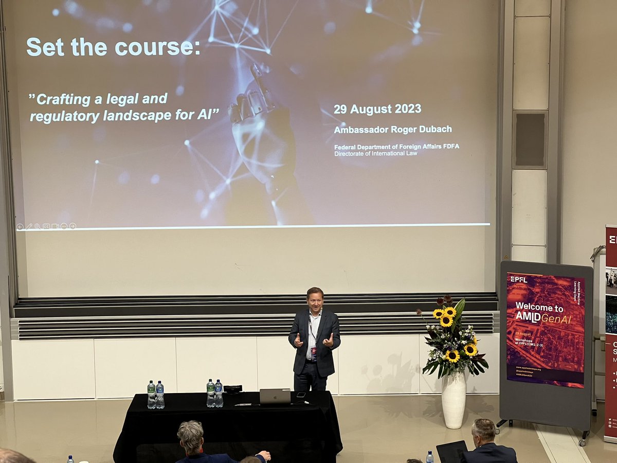 Center for Intelligent Systems CIS-EPFL (@cis_epfl) on Twitter photo Roger Dubach, Deputy Director at <a href="/EDA_DFAE/">EDA - DFAE</a>, discusses legal frameworks for #genAI. Let's pave the way for a responsible AI future. #AIPolicy Roger Dubach, Deputy Director at <a href="/EDA_DFAE/">EDA - DFAE</a>, discusses legal frameworks for #genAI. Let's pave the way for a responsible AI future. #AIPolicy