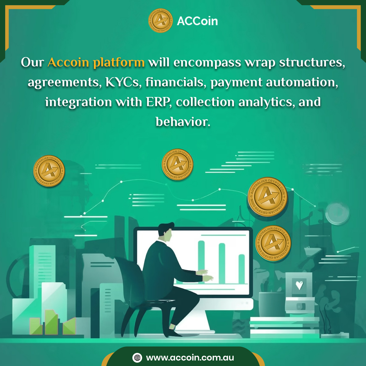 AccoinCrypto's tweet photo. 📷Our #Accoin platform will encompass wrap structures, agreements, KYCs, financials, payment automation, integration with ERP, collection analytics, and behavior.

Join Us Now:📷 https://t.co/zwMSLQQb2w

#ACCG #tokenwrapping #Crypto #wrappedtoken #CryptoTokenisation #realestate https://t.co/ir2aSJpk37