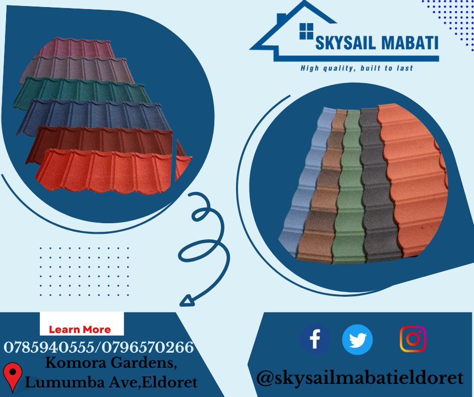 Nothing can beat this!!!
#highquality #stonecoatedroofingtiles !!
Absolute fine finishing of the stone-coat!
Outstanding colour detail!
Visit us today at Komora Gardens, Lumumba Avenue, #eldoret  to #ExperienceBetter from your #ultimateroofingpartner
#skysailgroup #skysailmabati