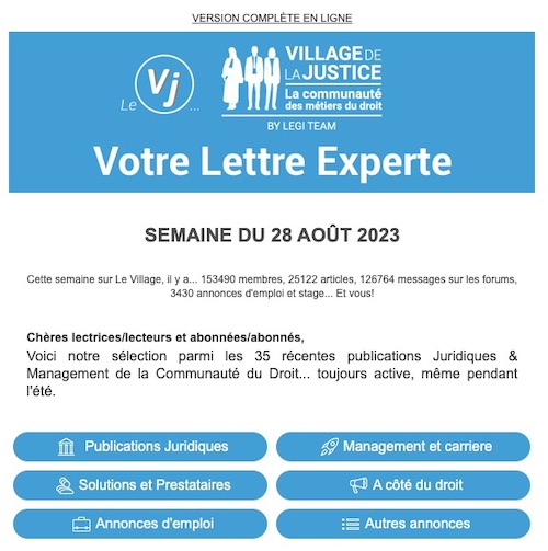 Villagejustice's tweet image. C'est à lire sur Le Village de la Justice cette semaine... village-justice.com/articles/newsl…
#avocats #juristes #étudiants etc
