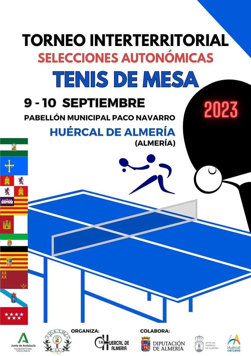 Los días 9 y 10 de Sept tenemos una cita importante con el #TenisDeMesaDeAndalucía en el Torneo Interterritorial, en el que el Ctm Huercal de Almeria será un magnifico anfitrión.
La temporada 23/24 empieza a andar con un prestigioso evento que podremos disfrutar en nuestra tierra
