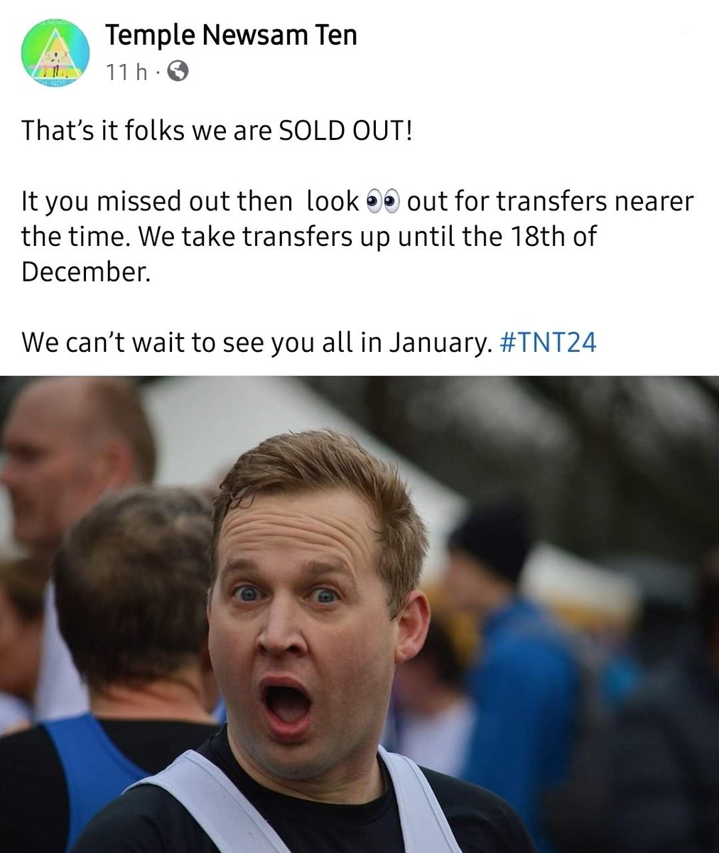 All sold out within the day! 😲🥳💪🏼Keep an eye on the TNT Facebook page for transfers! Transfers allowed up until the 18th December 2023! facebook.com/TempleNewsamTen