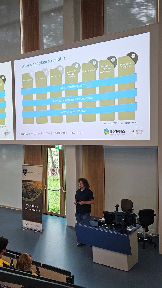 WageningenSoil's tweet photo. Carsten Paul at #WSC2023 discussing the emerging European markets for soil-based carbon certificates📄.

"Current soil carbon certificates are unlikely to provide the climate change mitigation they promise. Limited funds would be more effective when spend elsewhere" https://t.co/JtDlq6971p