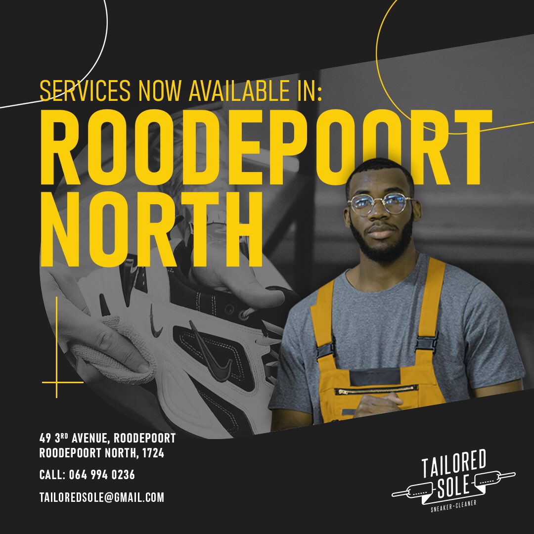 tailoredsole_za's tweet image. We are happy to announce that we are  now offering cleaning services in our 2nd location. 

49 3rd Avenue, Roodepoort North 
Come get your #TailoredService today. 

#tailoredforyou #sneakerdoctor