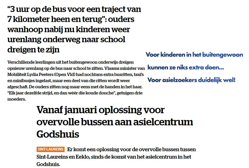 JensDePauw4's tweet photo. Schoolgaande kinderen in het buitengewoon onderwijs moeten blijkbaar uren op de bus zitten, terwijl ze voor asielzoekers zomaar extra bussen kunnen inlassen. https://t.co/HqFNwYjabB
