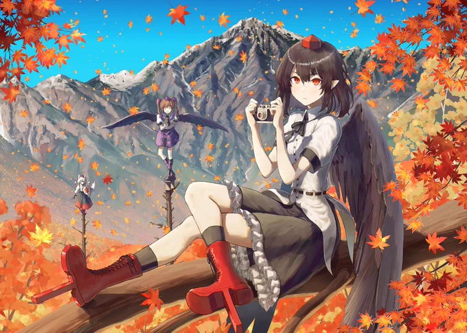 #東方Project  #イラスト 神無月～秋めく妖怪の山2024年の「文々。新聞友の会カレンダー」で描かせて頂きました!  