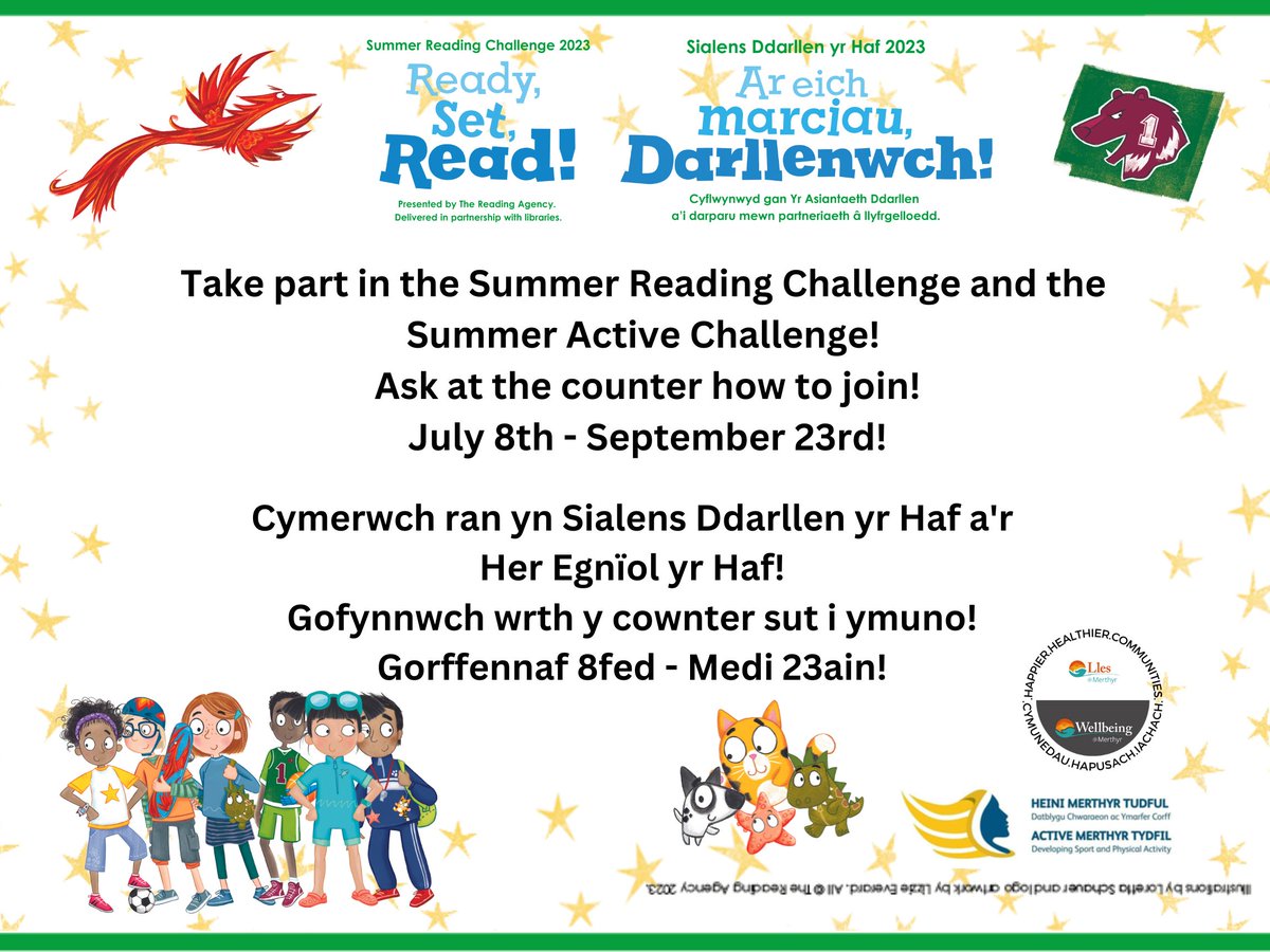 WellbeinMerthyr's tweet photo. Still, plenty of time to get signed up for the Summer Reading Challenge and Summer Active Challenge!
πβ½πππ
Mae digon o amser o hyd i gofrestru ar gyfer Sialens Ddarllen yr Haf a Sialens EgnΓ―ol yr Haf!
#summerreadingchallenge #wellbeingmerthyr #merthyrlibraries https://t.co/DojvXMOwBB