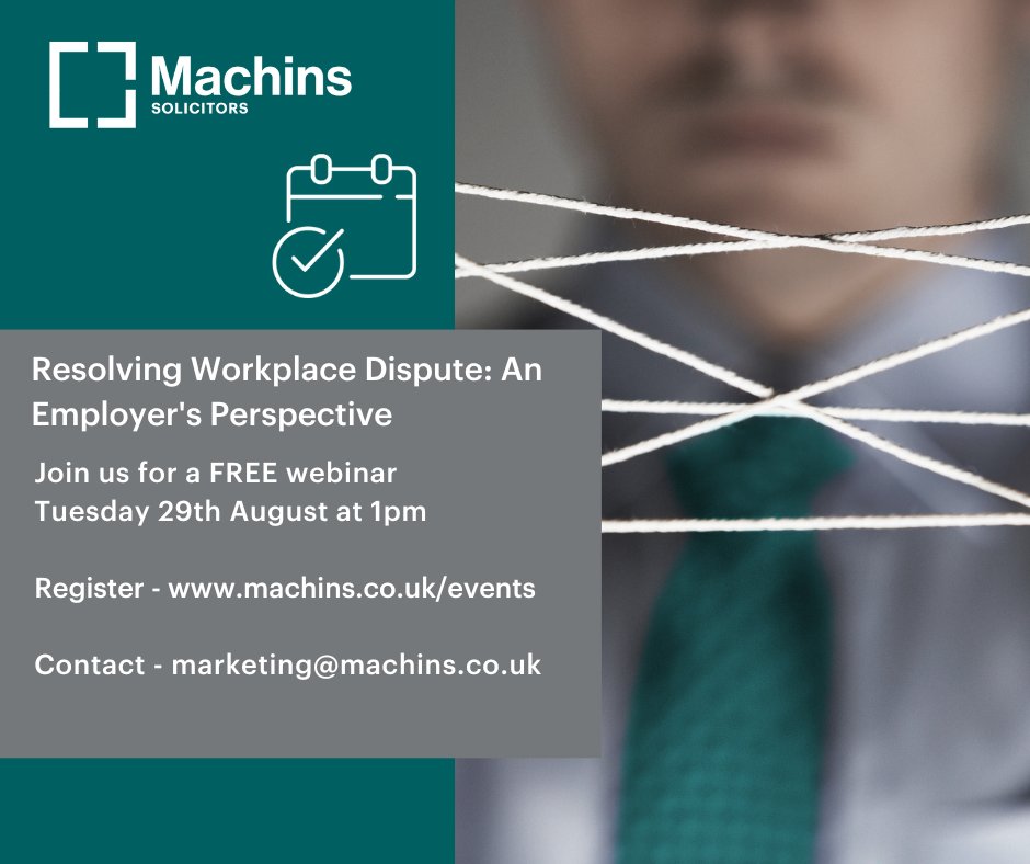 ⚡STILL TIME TO BOOK⚡
Join Machins Solicitors and The Maverick Mediator TODAY at 1pm to examine the alternative approaches available for the resolution of workplace disputes
👉ow.ly/9tcg50Pu0yi
 #employmentlaw #hr #mediation