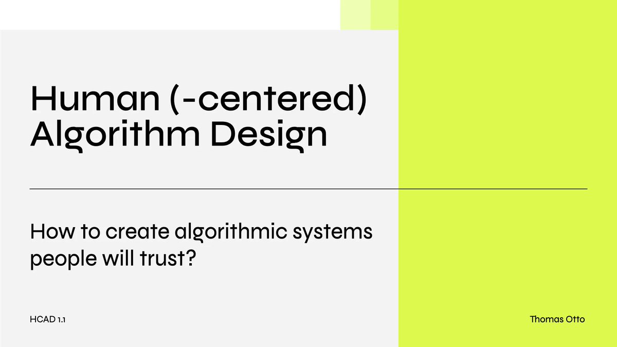 Thomas Otto (he/him) (@thomasotto_) on Twitter photo How to create an algorithmic system people can #trust? Working on my version 1.1 of my new framework to help teams create better algorithmic systems. Bridging the gap of abstract discussions to implementation. What are you missing for your day-to-day work? #algorithm #UX #product How to create an algorithmic system people can #trust? Working on my version 1.1 of my new framework to help teams create better algorithmic systems. Bridging the gap of abstract discussions to implementation. What are you missing for your day-to-day work? #algorithm #UX #product