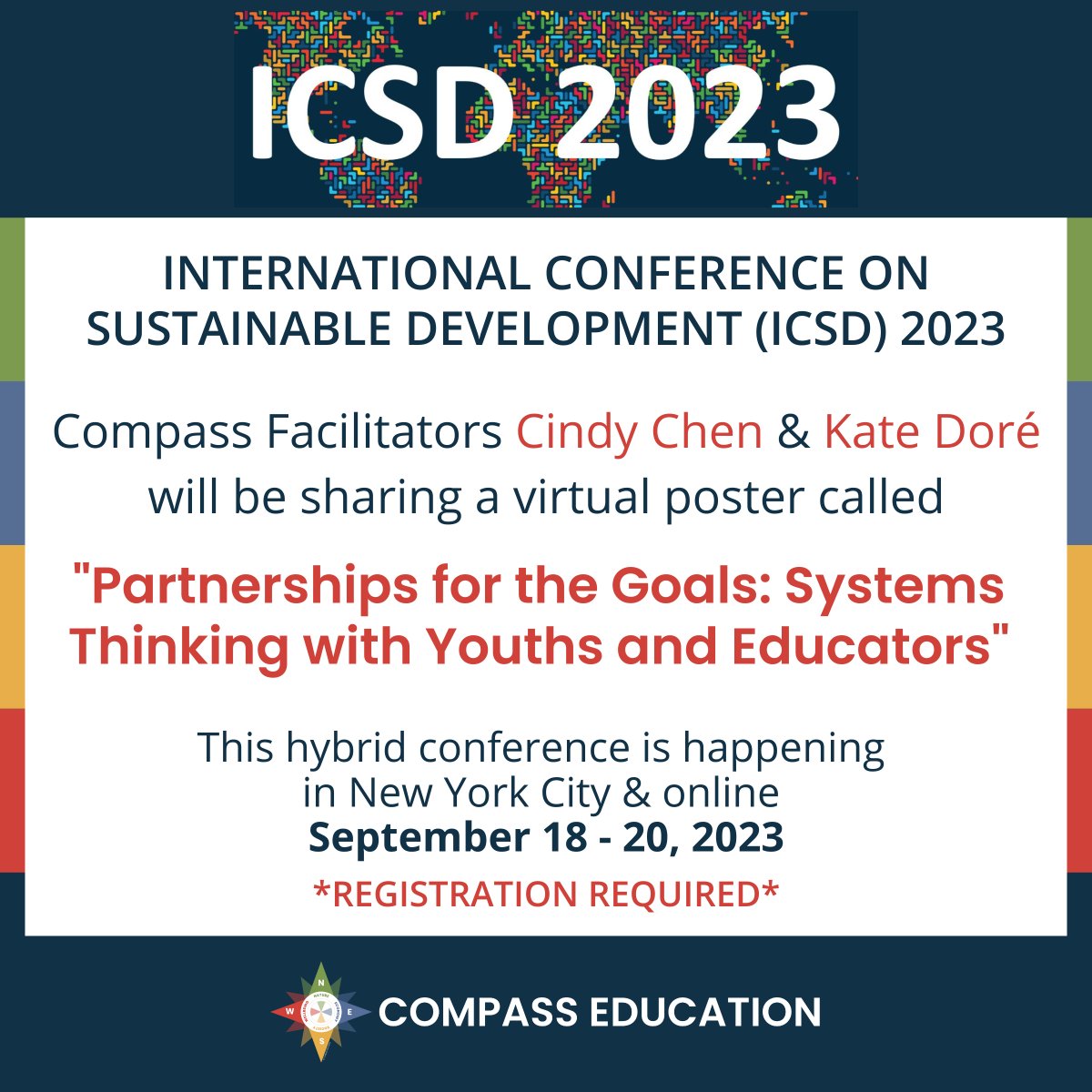 Be sure to check out @CindyHYChen & Kate Doré’s virtual poster highlighting some of the work they’ve done with @Compass_Ed to help youth engage with the UN SDGs “Partnerships for the Goals: Systems Thinking with Youths & Educators” ic-sd.org/register/ #ICSD2023 @TSLEd4SustDev