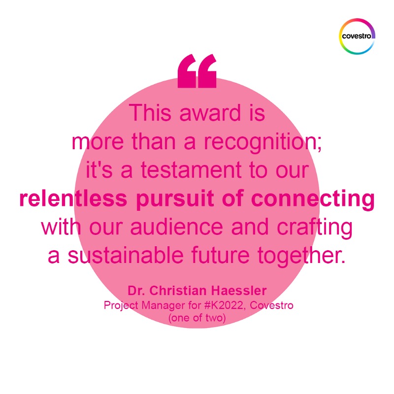 covestro's tweet photo. 🔴 #reddotwinner - We won the @reddot Design Award 🏆 for our #K2022 campaign "Crafting Connections With You" alongside Uniplan in the “Digital Solutions - Trade Fair” category. A huge thanks to all involved! #collaborationrocks 🤝 https://t.co/XX5m3pMeEX