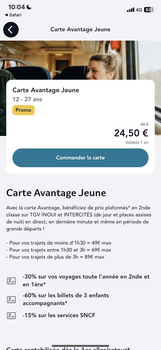 elbrdd's tweet photo. la carte avantage jeune est à 24,50€ au lieu de 49€ ceux qui l’ont pas encore hésitez pas à la prendre sur les gros trajets 24,50 c’est très vite rentabilisé 🕺🏼 https://t.co/ddFFxJHidx