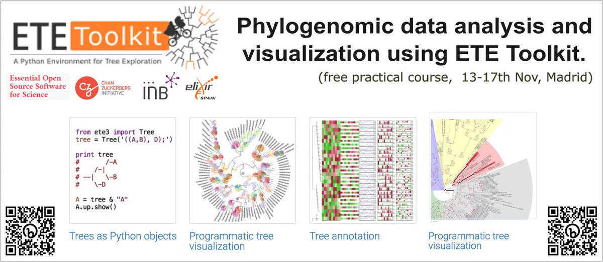 Course announcement - Phylogenomic data analysis and visualization using ETE Toolkit. 
Where: Madrid, Spain. 
When: Nov 13-17th, 2023 
Registration (free): bit.ly/ete_workshop
Topics: programmatic reconstruction, analysis, handling and visualization of phylogenetic trees.