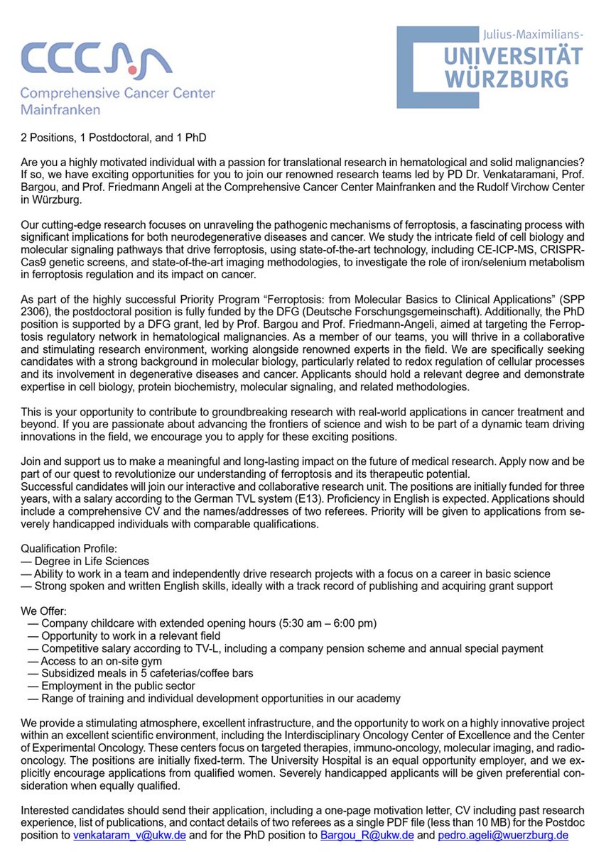 José Pedro Friedmann Angeli (@angelifriedmann) on Twitter photo 🚨🚨🚨🚨🚨🚨🚨🚨🚨🚨🚨🚨🚨🚨🚨
We have two openings in a joint project with <a href="/VivekVenkatara2/">Vivek Venkataramani</a> as part of the
<a href="/Ferroptosis2306/">Ferroptosis (SPP 2306)</a>
If you are interested in #ferroptosis #hematological malignancies #celldeath. See description below
🙏🙏retweets (re-xs) are highly appreciated 🙏🙏 🚨🚨🚨🚨🚨🚨🚨🚨🚨🚨🚨🚨🚨🚨🚨
We have two openings in a joint project with <a href="/VivekVenkatara2/">Vivek Venkataramani</a> as part of the
<a href="/Ferroptosis2306/">Ferroptosis (SPP 2306)</a>
If you are interested in #ferroptosis #hematological malignancies #celldeath. See description below
🙏🙏retweets (re-xs) are highly appreciated 🙏🙏