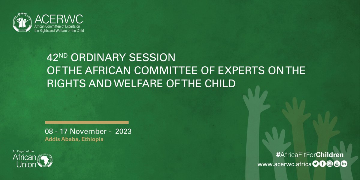 📢Save the Date: 42nd Ordinary Session of the African Committee of Experts on the Rights & Welfare of the Child 🗓️Date: 08-17 November, 2023 📍Location: Addis Ababa, #Ethiopia Visit our website 🖱️ acerwc.africa/en for regular updates. #ACERWC42 #AfricaFit4Children