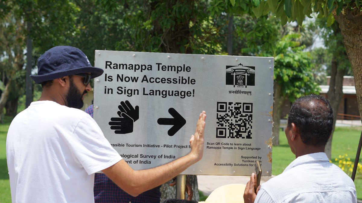 kishanreddybjp's tweet photo. In a welcome step to make our monuments more accessible to specially-abled & deaf visitors,  @ASIGoI has introduced sign language amenities at the @UNESCO world heritage site Kakatiya Rudreshwar Temple at Mulugu & Golconda in Telangana.  

Visitors now can scan the QR code at the entrance, which will give the full history of the monument along with a brief introduction to the various structures that will be displayed through a video containing interpreters of sign language.