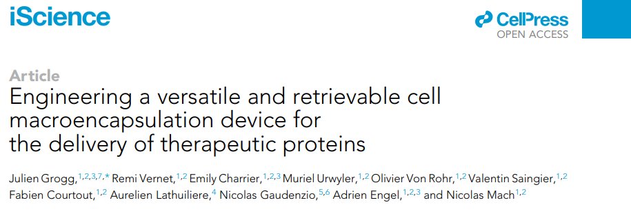 Check out the latest publication of Prof Nicolas Mach about encapsulated cell therapy device able to deliver sustained levels of potent therapeutic proteins to patients and improve chronic disease.@UNIGEnews @hug_ge @DOncologie @iScience_CP 👉sciencedirect.com/science/articl…