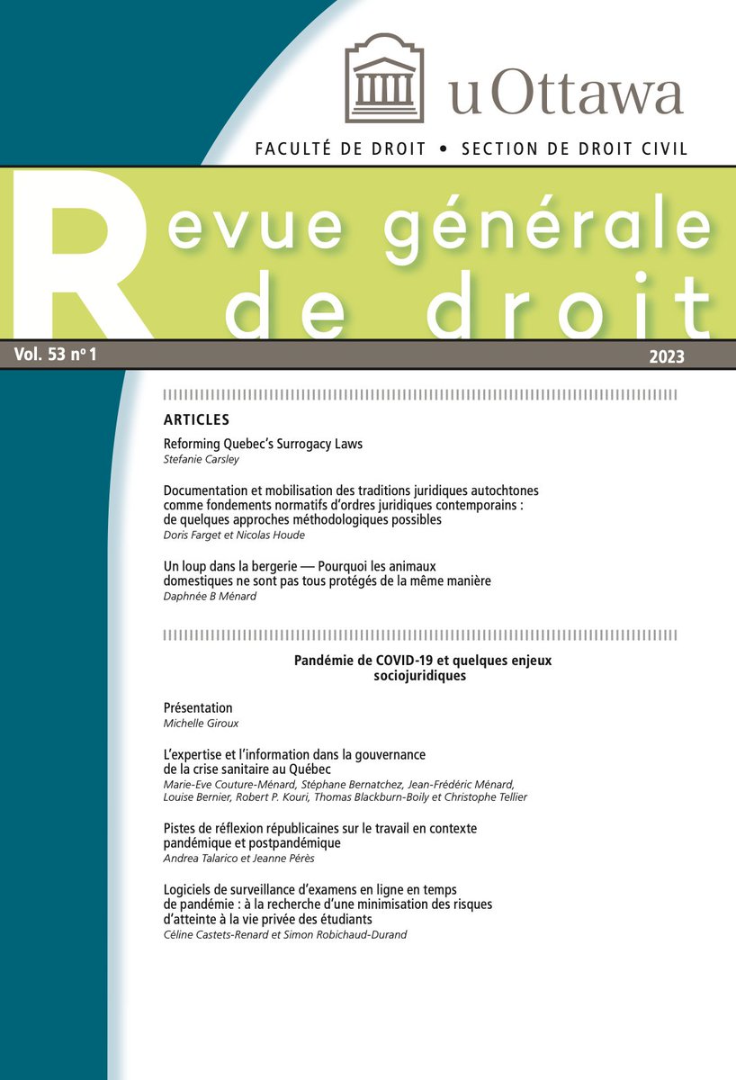 C’est avec grand enthousiasme que nous vous annonçons la sortie d’un nouveau numéro de la Revue générale de droit !  (RGD Vol. 53 No 1 - 2023)
  
 Bonne lecture !
 
lnkd.in/eJGU_Py2