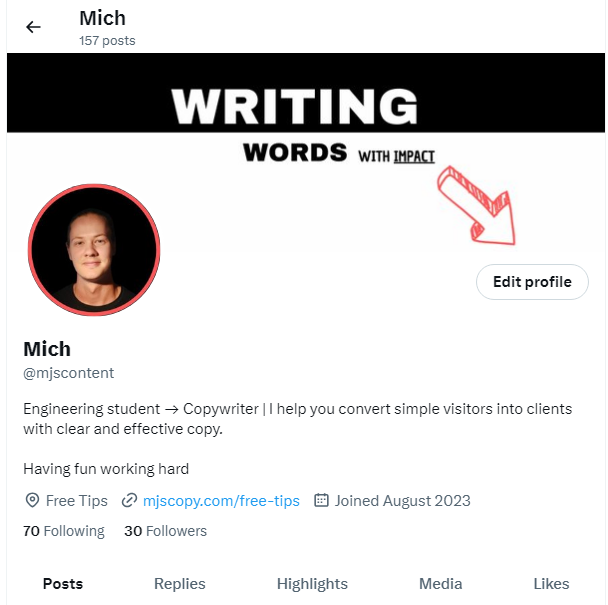Name_Is_Mich's tweet photo. Hey future me,

Today's date is 2023-08-29.

This is you now.

12 days into your X journey.

But for you,

It's 3 months ago.

I hope you kept your promise,

And didn't quit. https://t.co/fzVkq1pKwf