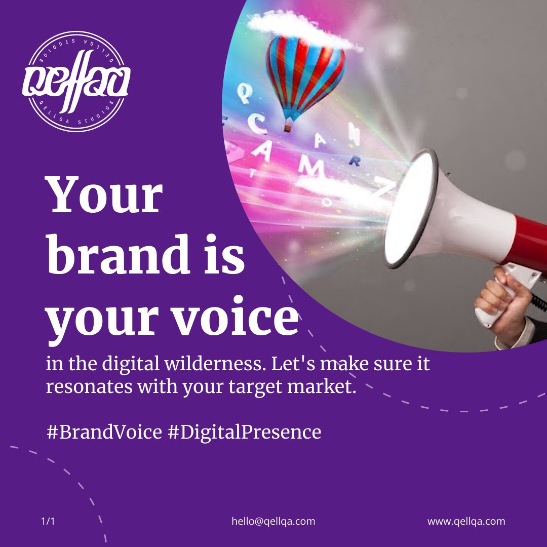 QellqaStudios's tweet photo. Your brand is your voice in the digital wilderness. Let's make sure it resonates with your target market. #brandvoice #digitalpresence https://t.co/mSOhzkJIqu