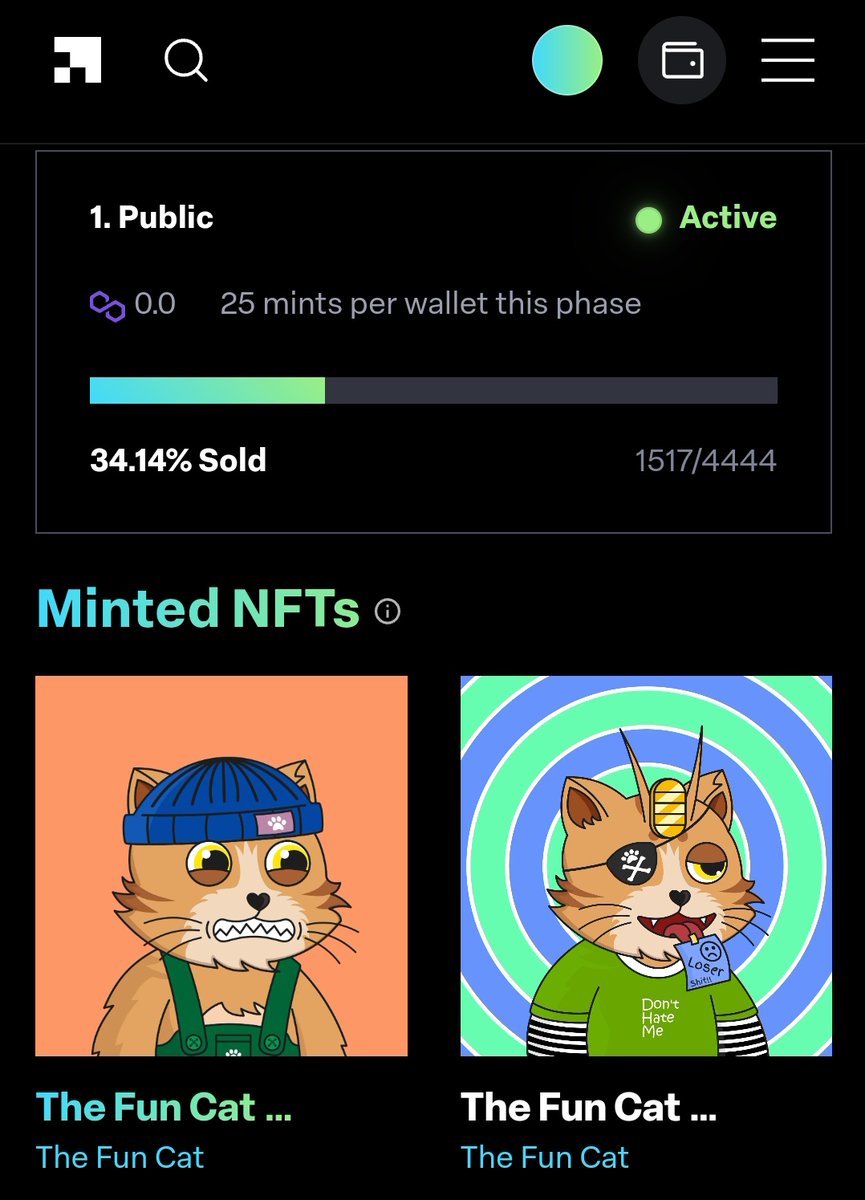 TheFunCat's tweet image. Thank you for your appreciation and support, there are already 34% who already have this cute cat collection, 🙏🙏🙏🙏😺😺😺😺.

Supply: 4444 (0.00 $MATIC) 

Mint on 👉 launchmynft.io/collections/0x…

#NFTCommunity #onPolygon #PolygonCommunity #NFT #mint #LaunchMyNFT #TheFunCat
