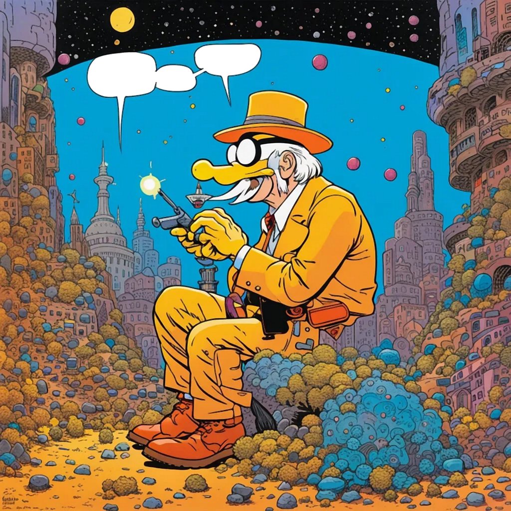 Sonelis_Moon's tweet photo. Hello, how would you fill this speech bubble?  

The prompt for the mix style of the two most famous modern comic artists is in the description.

 #aiartcommunity #NightCafe #nightcafecommunity #digitalart #AIArtwork #AIArtComic https://t.co/aSo0p8WmzU