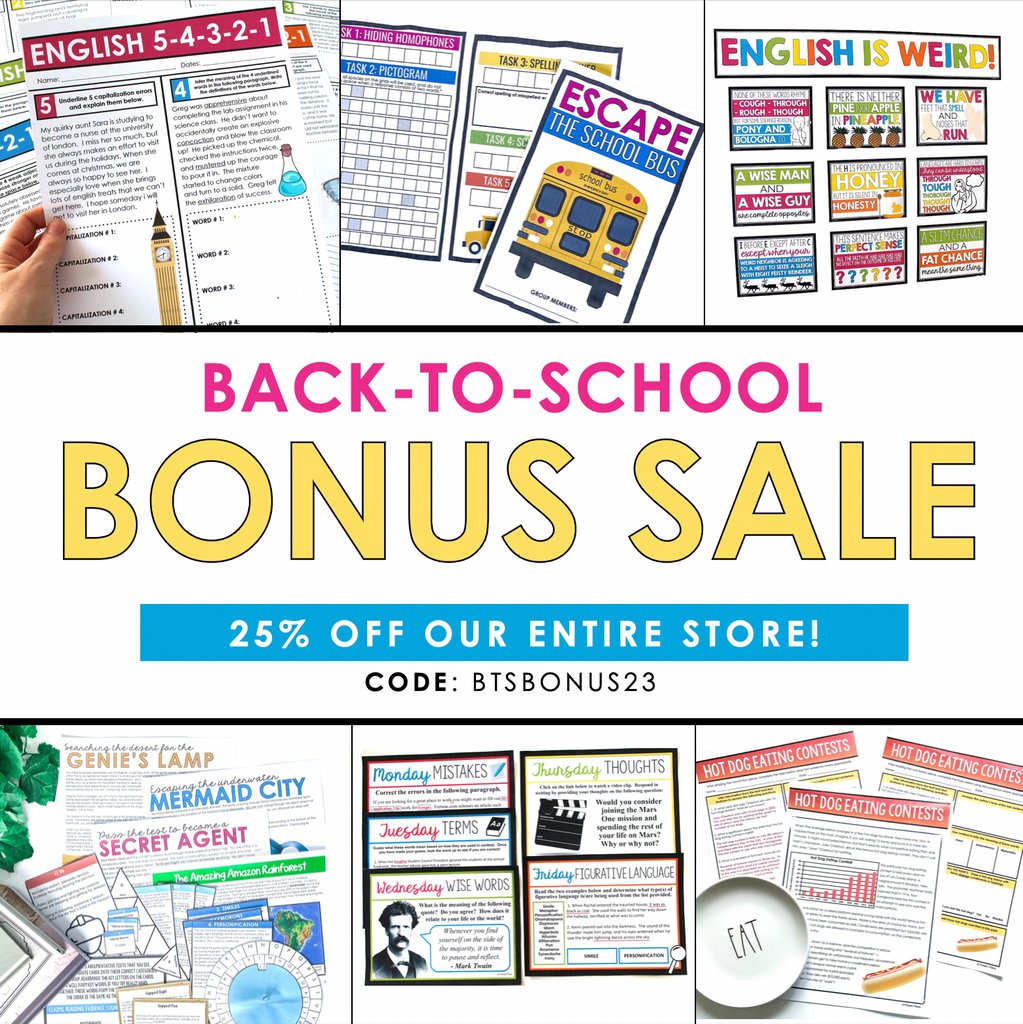 BONUS SALE! 🚨

TPT is having their Back to School Bonus Sale today and tomorrow!

This means that everything in my store is marked down 25% when you use the code BTSBONUS23 at checkout. #iteachela

teacherspayteachers.com/Store/Presto-P…