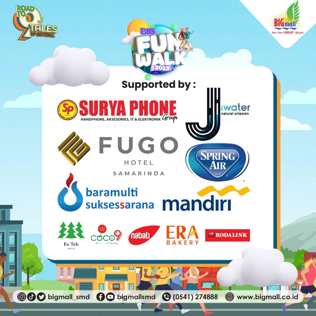 SamarindaUpdate's tweet photo. Mau tau siapa aja yang buat BIG Funwalk 2023 ππ»ππ»ββ9Tales Anniversary-9 BIG Mall Samarinda
sukses di @bigmall_smd
kemarin?
Nih, sponsornya.
#BIGFunwalk #funwalk #bigmall #bigmallanniversary https://t.co/8aPiCGJtk8