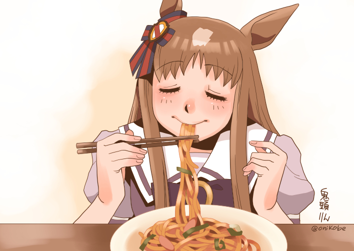 グラスワンダー(ウマ娘) 「ナポリタン 焼き魚定食 焼きにんじん 」|鬼頭（おにこべ）りんのイラスト