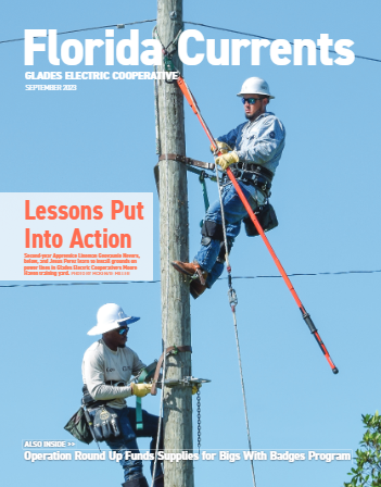 Our September issue of Florida Currents magazine is now online at flcurrents-gec-fl.newsmemory.com. Check out ORU providing funds for the Bigs with Badges Program, learn about factors that impact electricity, and don’t miss our reminder to provide your gate codes before the lights go out!