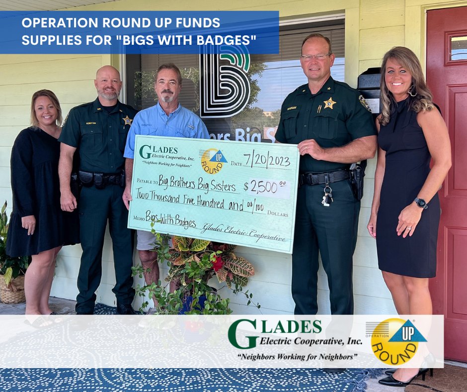 Big Brothers Big Sisters’ Bigs with Badges program received a $2,500 Operation Round Up grant for program supplies. This is possible because of our members who participate in ORU each month. Thanks to our members who make a difference in our community!