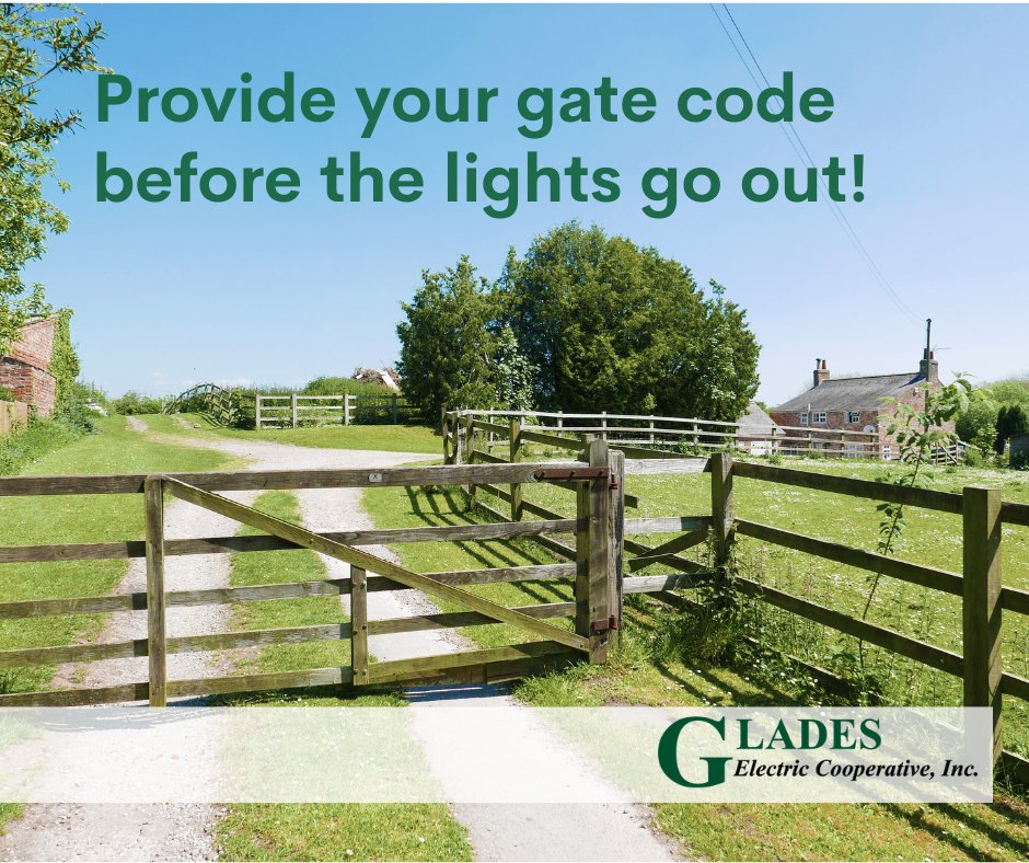 To maintain equipment year-round and quickly restore power in an outage, we require 24/7 access to our equipment. Be sure we have your gate code or a GEC lock on the gate to minimize your service disruptions. 
Call us today at 863-946-6200 Monday – Thursday from 7 a.m. – 6 p.m