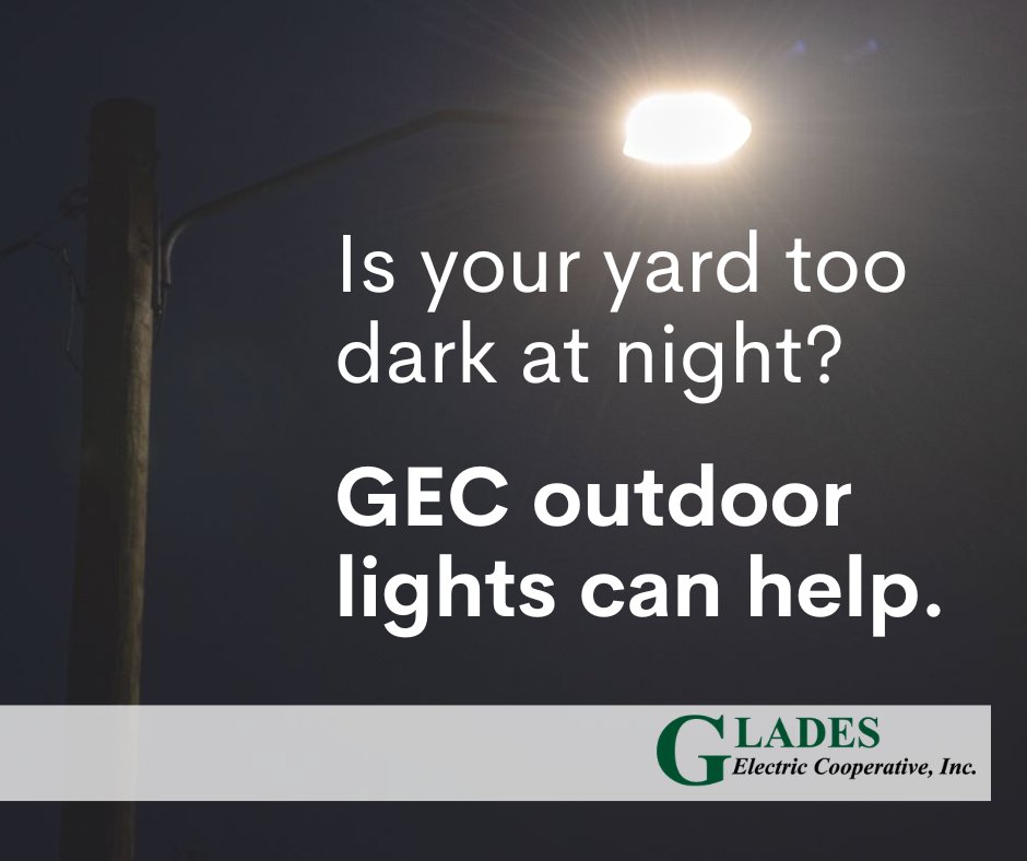 Happy first day of fall! This means shorter days are quickly approaching. Is your yard too dark at night? Glades Electric has affordable outdoor lighting options to help you feel secure. Learn more about GEC’s outdoor lighting solutions at gladeselectric.com/member.../outd….
