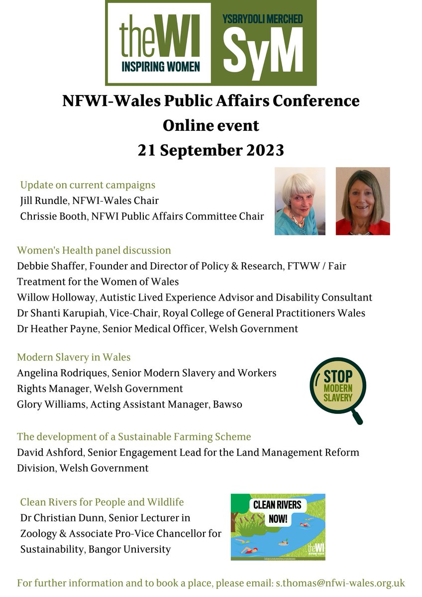 NFWI-Wales (@nfwiwales) on Twitter photo Our Public Affairs Conference which had been planned to take place in Bangor has been moved to an online event on 21 September. To register for this event, please email s.thomas@nfwi-wales.org.uk Our Public Affairs Conference which had been planned to take place in Bangor has been moved to an online event on 21 September. To register for this event, please email s.thomas@nfwi-wales.org.uk
