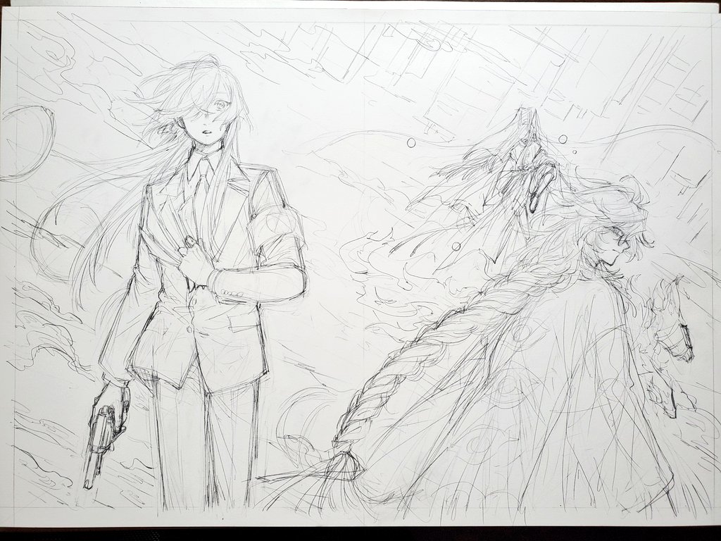 下描きからペン入れ 
