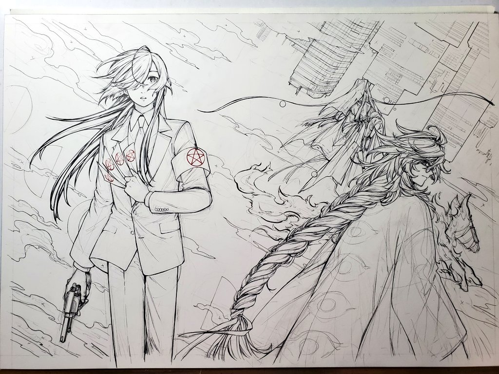 下描きからペン入れ 
