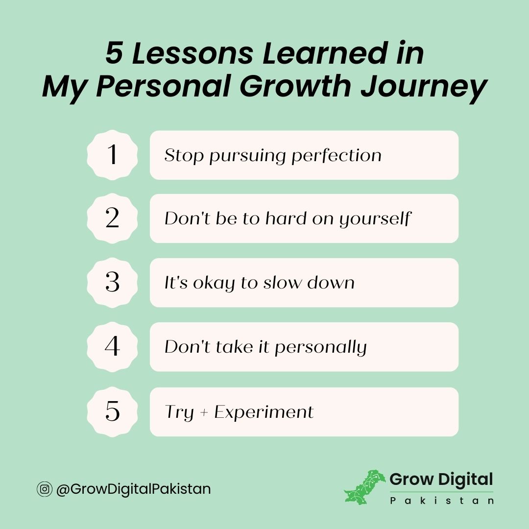 GrowDigitalPak's tweet image. 5 Lessons from My Growth Journey
Progress &amp;gt; Perfection 🚀
Be kind to U💕
Enjoy the journey 🌿
Don't internalize 🌟
Fearless experimentation!🧪
Join me @GrowDigitalPakistan for growth insights. Contact 0312 44 22 973. #PersonalGrowth #MindsetShift #FearlessGrowth #SelfImprovement