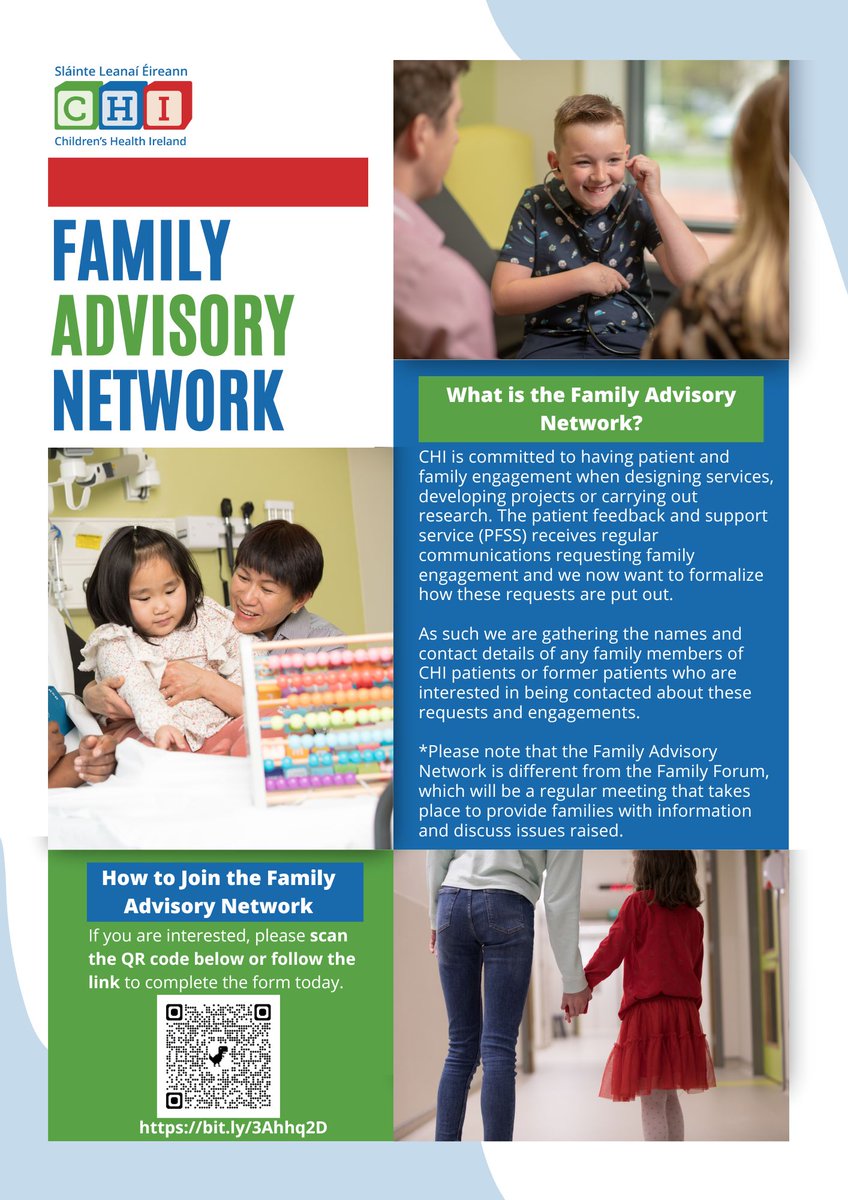 We are looking for family members or past patients to join our Family Advisory Network to help with engagement on our services, research &amp; projects.

Read more ⤵️ or register your interest ➡️bit.ly/3Ahhq2D