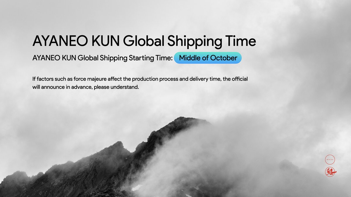 AYANEO__'s tweet photo. ✨AYANEO KUN✨

Check AYANEO KUN Price &amp; Configuration‼️
AYANEO KUN Global Shipping Starting Time: 
Middle of October🕐

Discord: https://t.co/YAqOSa9ut3
IGG Pre-launch: https://t.co/8HLz0HB4FN https://t.co/lrX2XKT4yg