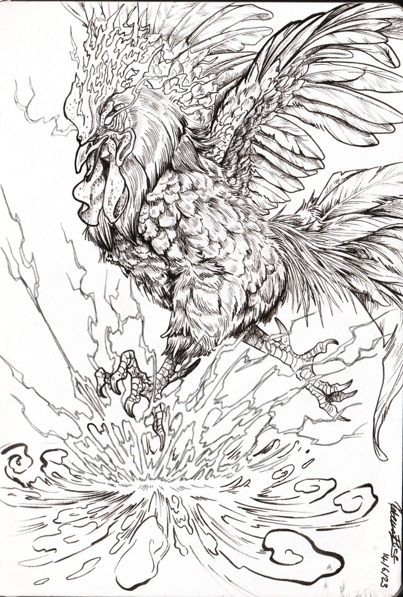 RebeccaElysium's tweet photo. Mythic May 7: Lightning Rooster
(yes, I'm still going!)
Originating from African mythology, and said to be an immortal witches familiar that is passed through generations of a family. Often depicted as a black rooster with an insatiable appetite for blood.
#mythicmay #mythology https://t.co/MMaLOyVhQF