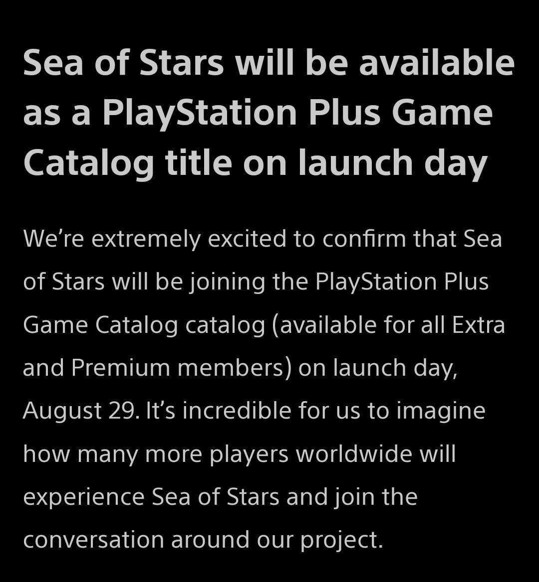 HonestThomas0's tweet image. Don't forget! If you're subscribed to the Extra or Premium tiers of PS Plus you have access to Sea of Stars as of release today!!