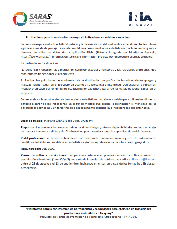 Convocatorias a dos becas post-doctorales para trabajar en Uruguay. ¡Presentate ya!