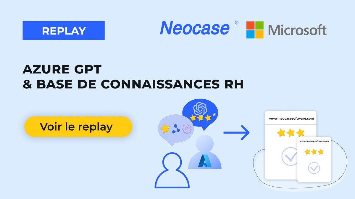 Neocase's tweet image. Les 𝐛𝐚𝐬𝐞𝐬 𝐝𝐞 𝐜𝐨𝐧𝐧𝐚𝐢𝐬𝐬𝐚𝐧𝐜𝐞𝐬 𝐑𝐇 boostées grâce à l&apos;𝐈𝐧𝐭𝐞𝐥𝐥𝐢𝐠𝐞𝐧𝐜𝐞 𝐀𝐫𝐭𝐢𝐟𝐢𝐜𝐢𝐞𝐥𝐥𝐞 est un sujet qui vous intéresse ?

Téléchargez le replay 👇bit.ly/3YVlCRr

#azureGPT #openAI #basedeconnaissancesRH #webinar #intelligenceartificielle