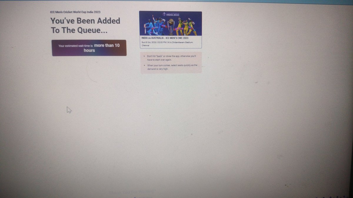 From a waiting period of 47 minutes to 10 hours within half an hour, feels like I am in a different dimension already #ICCWorldCup2023 #bookmyshow