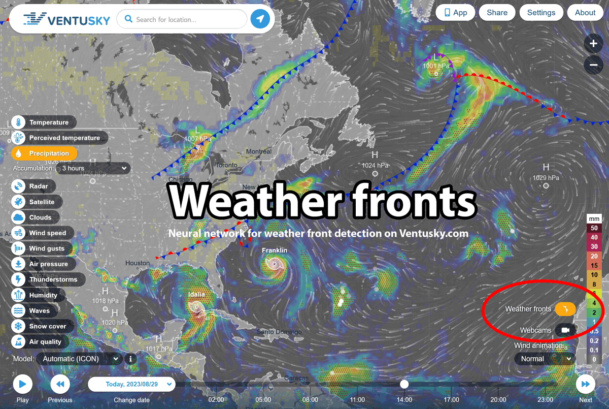 Major upgrade is here. You can now display weather fronts on our website. 😍We are probably the only website on the world where you can find weather fronts forecast for the whole world. Forecast is based on our  in-house neural network. 💪
