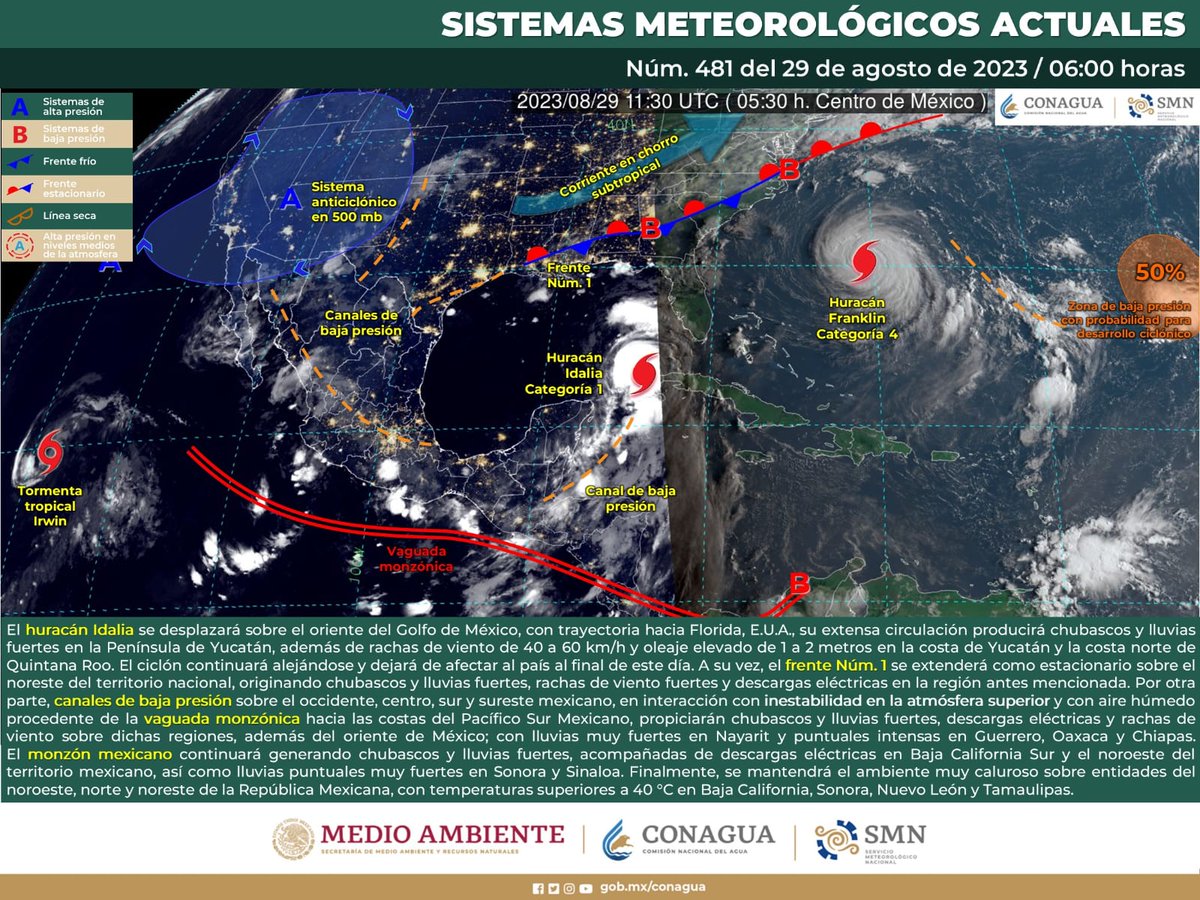 📢 PRONOSTICO DEL TIEMPO 
29-08-23

Para nuestro municipio:
Se pronostica cielo parcialmente nublado a nublado, posibilidad de lluuvias ocasionalmente moderadas acompañadas de actividad eléctrica, caluroso, viento del suroeste de 30 a 40 km/h con rachas más fuertes. 
1/2