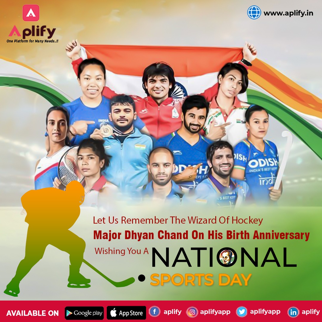 Aplifyapp's tweet photo. Today Is National Sports Day or Rashtriya Khel Divas, The Birth Anniversary Of Major Dhyan Chand, #Hockey Legend.
#Aplify Salutes All #Athletes Who Make #India Proud.
#sportsday #sports #Nationalsportsday #Kheldivas #rashtriyakheldivas #Freeclassifiedsapp #Freeonlineads https://t.co/5wM58z7OsZ