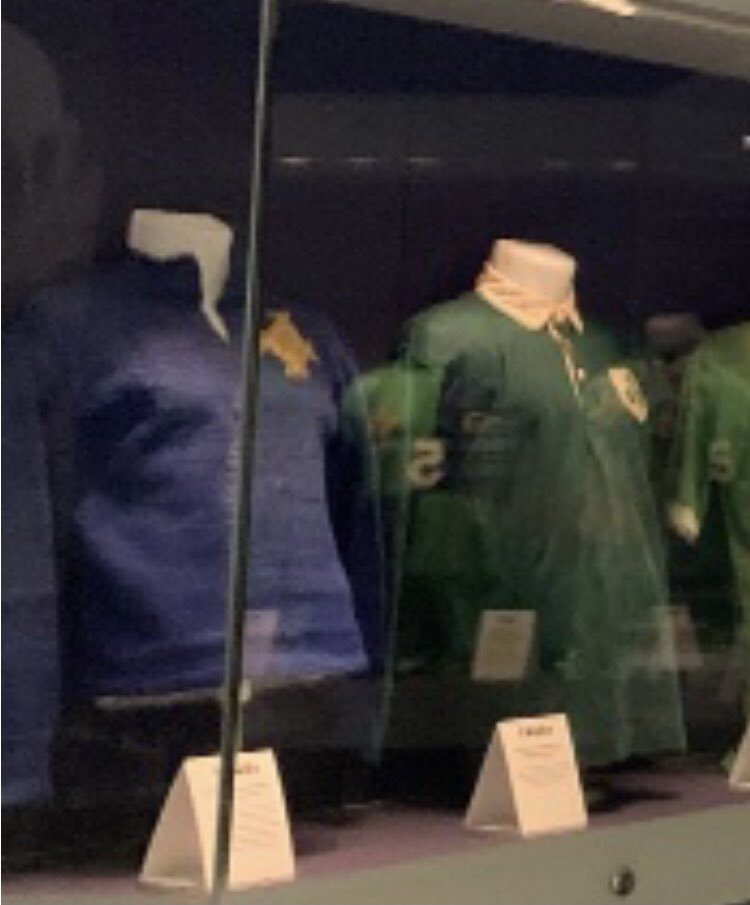 RoyCathcart's tweet photo. @jcdnifg I assume the blue Ireland jersey was washed after use, and shrank - it's wool, after all.
It's currently on display at the Education and Heritage Centre at the National Stadium at Windsor Park. https://t.co/A3XGaFRc8G